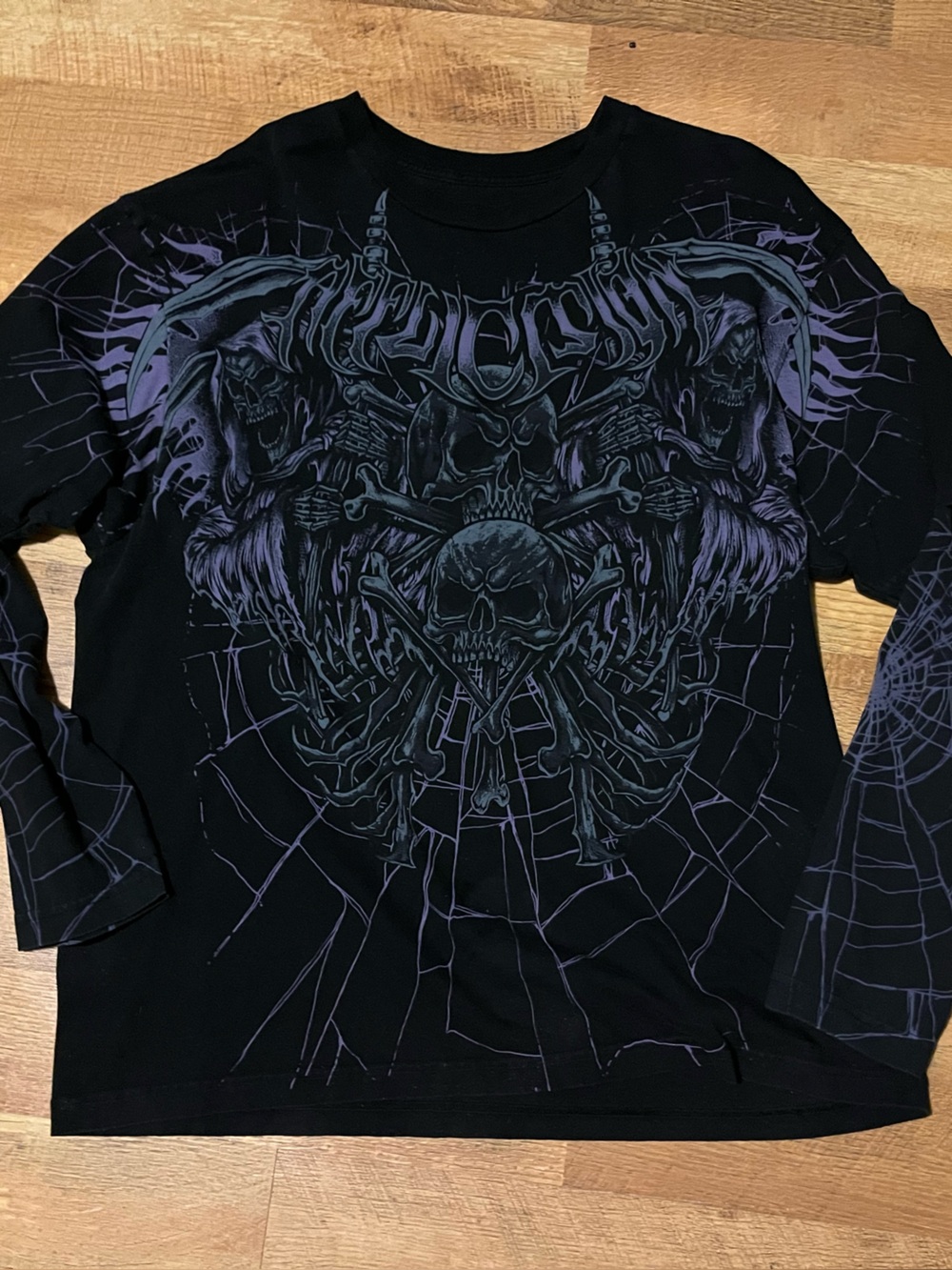 Affliction Black Long Sleeve Skull & Reaper Graphic Tee